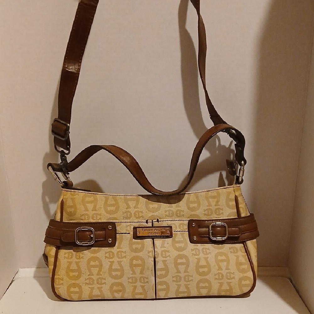Vintage Etienne Aigner Brown and Cream Shoulder Bag